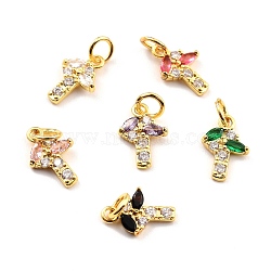 Brass Micro Pave Cubic Zirconia Charms, Real 18K Gold Plated, Cadmium Free & Lead Free, Hammer, Mixed Color, 12x8x2mm, Hole: 3.8mm(KK-A156-13G-RS)