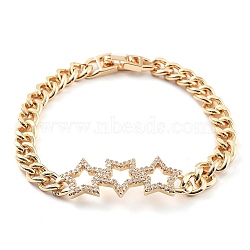 Cubic Zirconia Link Bracelet with Golden Brass Curb Chains, Long-Lasting Plated, Star, 6-7/8 inch(17.6cm)(BJEW-C055-06E-G)