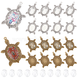 PandaHall Elite 20Pcs 2 Colors Turtle Alloy Pendant Cabochons Settings, with 20Pcs Transparent Glass Cabochons, for 40Pcs DIY Pendant Making Kits, Antique Bronze & Antique Silver, 54x38.5x3mm, Hole: 2mm(DIY-PH0003-26-WH)