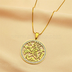 304 Stainless Steel Tetragrammaton Solomon Kabbalah Pendant Necklaces, with Polymer Clay Rhinestones, Real 18K Gold Plated, 17.80 inch(45.2cm)(NJEW-S007-22G)