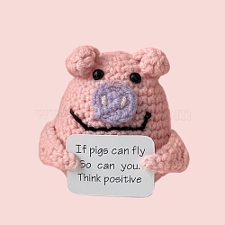 Cute Funny Positive Pig Doll, Wool Knitting Doll with Positive Card, for Home Office Desk Decoration Gift, Pink, 50x60x80mm(PW-WG68207-03)