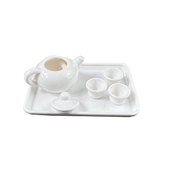 Mini Plastic Tea Set Model, Micro Landscape Dollhouse Accessories, Pretending Prop Decorations, White, 11~84x11~60mm