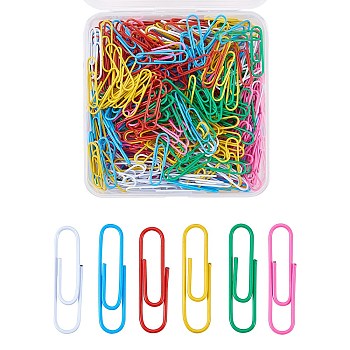 360 Pcs 6 Colors Iron Paper Clips, Coated PVC Plastic, Durable and Rustproof, for Office School Document Organizing, Mixed Color, 32.5~33x8.5x1mm, 60pcs/color