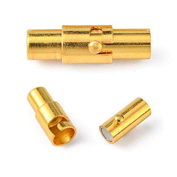 Brass Locking Tube Magnetic Clasps, Column, Golden, 15x4mm, Hole: 2.8mm