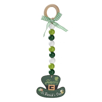 Saint Patrick's Day Wood Pendant Decoration, with Wood Beaded and Ring Hanging Decoration, Hat, 237mm