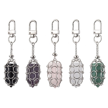 304 Stainless Steel Chain Pouch Natural Gemstone Pendant Decorations, with Alloy Swivel Clasps, Stainless Steel Color, 94mm