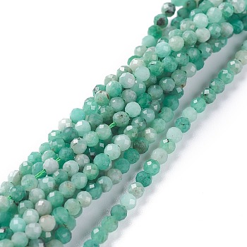 Natural Emerald Beads Strands, Round, Faceted, 3mm, Hole: 0.7mm, about 136pcs/strand, 14.96~15.35inch(38~39cm)