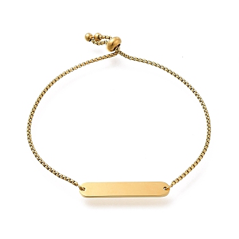 304 Stainless Steel Box Chain Slider Bracelets, Blank Oval Rectangle Link Bracelets for Women, Golden, 10-1/4 inch(26.1cm)