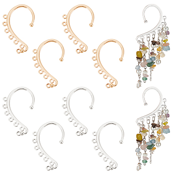 8Pcs 2 Colors Brass Ear Cuff Findings, Climber Wrap Around Non-piercing Earring Findings, with Horizontal Loops, Platinum & Light Gold, 52x31x3.5mm, Hole: 2mm, 4Pcs/color