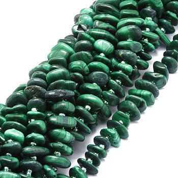 Synthetic Malachite Beads Strands, Nuggets, 8~11x9~14x1.5~5mm, Hole: 0.8mm, about 74pcs/strand, 15.55''(39.5cm)