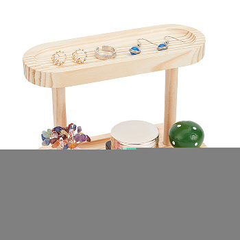 2-Tier Oval Wood Display Racks, Tabletop Small Items Storage Tray for Figures, Gemstone, Jewelry, Keychain Storage, Home Decoration, Light Yellow, 9.9x16.7x12.6cm