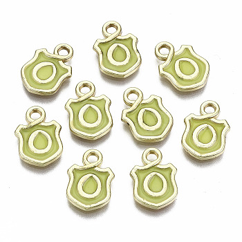 Alloy Enamel Charms, Cadmium Free & Lead Free, Shield with Initial Letters, Light Gold, Letter.O, 14x10x2mm, Hole: 2mm