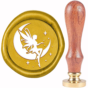 Brass Wax Seal Stamp, with Wood Handle, Golden, for DIY Scrapbooking, Angel & Fairy Pattern, 20mm