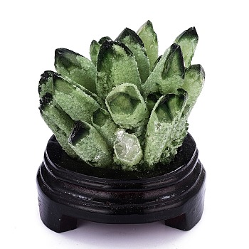 Natural Green Quartz Cluster Home Display Decorations, with Natural Wood Base, 10.5~12x11~13.5cm