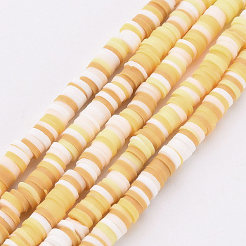 Handmade Polymer Clay Bead Strands, Heishi Beads, Disc/Flat Round, Light Khaki, 4x0.5~1mm, Hole: 1.5mm, about 320~447pcs/strand, 15.74~16.92 inch