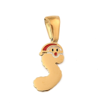 Christmas Theme 304 Stainless Steel Pendants, with Enamel, Golden, Santa Claus Letter Charm, Letter S, 16x8x1.5mm, Hole: 6x3mm