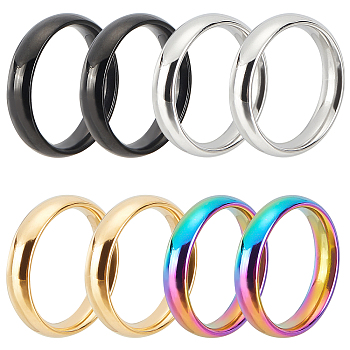 DICOSMETIC 8Pcs 4 Colors 304 Stainless Steel Simple Plain Band Finger Ring for Women, Mixed Color, US Size 4 1/2(15.2mm), 2pcs/color