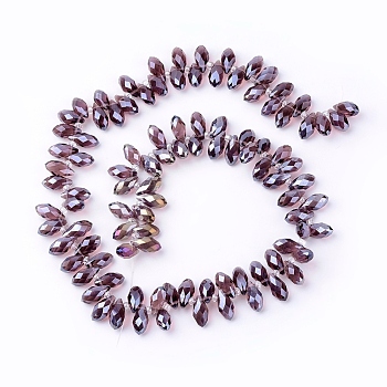 Electroplate Glass Faceted Teardrop Beads Strands, Top Drilled Beads, AB Color Plated, Pale Violet Red, 11.5~13x6mm, Hole: 1mm, about 92~95pcs/strand, 16.5 inch