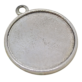 Tibetan Style Pendant Cabochon Settings, Plain Edge Bezel Cups, Double-sided Tray, Cadmium Free & Nickel Free & Lead Free, Antique Silver, 33x29x4mm, Hole: 2mm, Flat Round Tray: 26mm