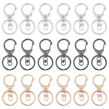 Alloy Keychain Clasp Findings, Snap Clasps, with Iron Rings, Mixed Color, 65mm, 3 colors, 6pcs/color, 18pcs/box