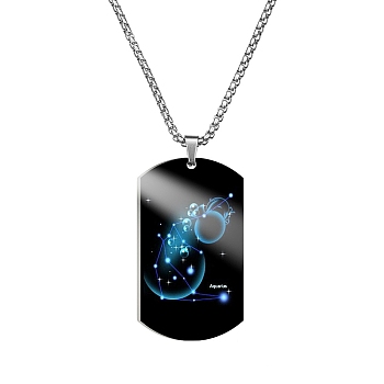 Stainless Steel Constellation Tag Pendant Necklace with Box Chains, Aquarius, 23.62 inch(60cm)