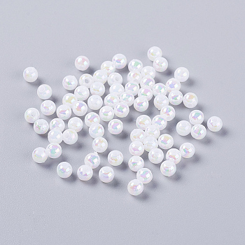 Eco-Friendly Poly Styrene Acrylic Beads, AB Color Plated, Round, White, 4mm, Hole: 1mm, about 14000pcs/500g