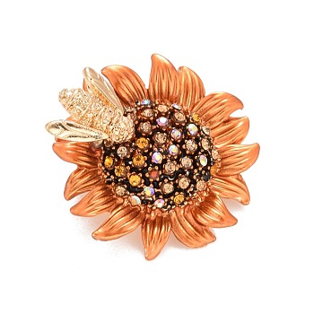 Sunflower and Bee Crystal Rhinestone Badge, Alloy Lapel Pin for Backpack Clothes, Rose Gold, 29x6.5mm, Pin: 0.7mm
