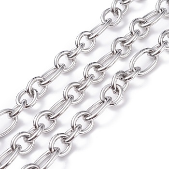 304 Stainless Steel Oval Link Chains, Unwelded, with Spool, Stainless Steel Color, 21x13x3mm, 15x12.5x3mm, about 16.40 Feet(5m)/Roll