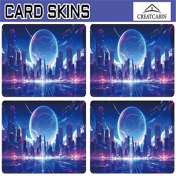 PVC Plastic Waterproof Card Stickers, Self-adhesion Card Skin for Bank Card Decor, Rectangle, Building, 186.3x137.3mm