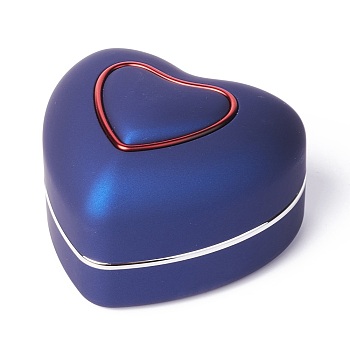 Heart Plastic Jewelry Ring Boxes, with Velvet, LED Light, and Copper Wire, Midnight Blue, 6.6x7.15x4.8cm