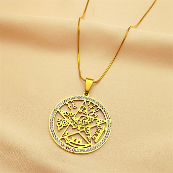 304 Stainless Steel Tetragrammaton Solomon Kabbalah Pendant Necklaces, with Polymer Clay Rhinestones, Real 18K Gold Plated, 17.80 inch(45.2cm)