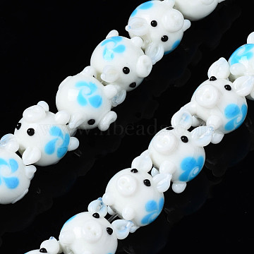Handmade Bumpy Lampwork Beads Strands, Pig, White, 17.5x13.5x16.5mm, Hole: 2mm, about 34pcs/strand, 18.58 inch(47.2cm)(LAMP-Q031-015)