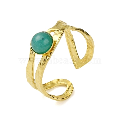 Ion Plating(IP) Round Natural Amazonite Finger Rings(RJEW-H233-01G-02)-2