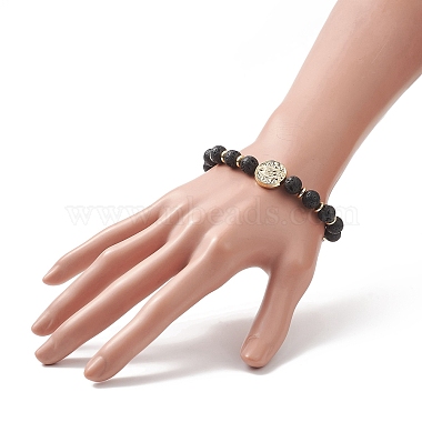 Bracelet extensible en perles de vierge marie naturelles et synthétiques mélangées avec des pierres précieuses et du laiton pour femme(BJEW-JB09322)-4