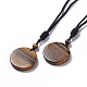 Natural Gemstone Flat Round with Flower of Life Pendant Necklace with Nylon Cord for Women(NJEW-P274-02)-2