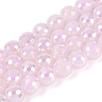 Electroplate Opaque Solid Color Glass Beads Strands, Round, AB Color Plated, Faceted(96 Facets), Pink, 8mm, Hole: 1.2~1.4mm, about 69~70pcs/strand, 20.28~20.47 inch(51.5~52cm)(GLAA-TAC0009-05A-02)