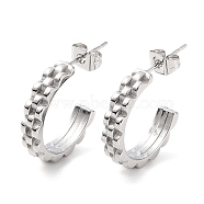 304 Stainless Steel Round Stud Earrings, Half Hoop Earrings for Women, Stainless Steel Color, 20x4mm(EJEW-A104-30P)