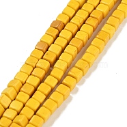 Synthetic Turquoise Beads Strands, Dyed, Cube, Gold, 4x4x4mm, Hole: 1mm, about 95pcs/strand, 15.75 inch(TURQ-G108-4x4mm-06)