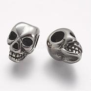 304 Stainless Steel Beads, Skull, Large Hole Beads, Antique Silver, 13x8x8.5mm, Hole: 4mm(STAS-A032-075AS)