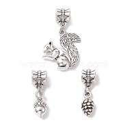 3Pcs 3 Styles Tibetan Style Alloy Pendants, Squirrel & Cone, Antique Silver, 23.5~32.5mm, Hole: 4.5mm, 1pc/style(PALLOY-JF02592)