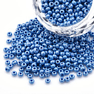 8/0 Czech Opaque Glass Seed Beads, Lustered, Round, Dodger Blue, 3x2mm, Hole: 1mm, about 500g/bag(SEED-N004-003A-11)