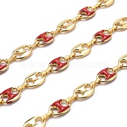 Golden Plated Alloy Enameled Coffee Bean Links Chains, Long-Lasting Plated, Cadmium Free & Lead Free, Unwelded, Red, Coffee Bean: 14.5x10x3.5mm, Link: 8.5x2x3.5mm, about 32.8 Feet(10m)/roll(LCHA-H004-02G-B)