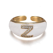 Brass Micro Pave Clear Cubic Zirconia Cuff Rings, Open Rings, with Enamel, Cadmium Free & Lead Free, Golden, Letter.Z, US Size 7 1/4, Inner Diameter: 17.6mm(RJEW-H538-03G-Z)
