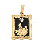 Ion Plating(IP) 304 Stainless Steel Rhinestone Pendants, Enamel Style, Rectangle, Women, Moon, Real 18K Gold Plated, 22.5x16x2.5mm, Hole: 5.5x3mm(STAS-P378-01G)