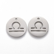 201 Stainless Steel Pendants, Twelve Constellations, Stainless Steel Color, Libra, 16x1.2mm, Hole: 1.5mm(STAS-Z001-B-09P)