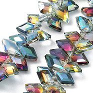 Electroplate Rhombus Glass Beads Strands, Faceted, Dark Cyan, 13x8x4mm, Hole: 1.2mm, about 99~100pcs/strand, 15.35''(39cm)(EGLA-A036-12A-HP02)