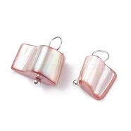 Natural Freshwater Shell Charms, with Platinum Tone Brass Findings, Dyed, Hot Pink, 12~13x8.5~13x6~7.5mm, Hole: 3.6mm(PALLOY-JF01352-02)