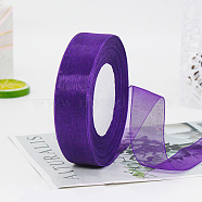 Polyester Organza Ribbon, for Christmas Decoration, Indigo, 1 inch(25mm), about 49.21 Yards(45m)/Roll(FABR-PW0001-003A-11)