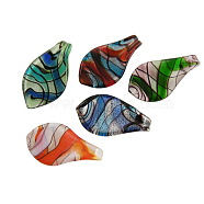 Handmade Silver Foil Glass Big Pendants, Leaf, Mixed Color, about 32~35mm wide, 58~61mm long, hole: 6~9mm(X-SLSP233)