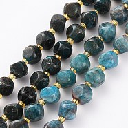 Natural Apatite Beads Strands, with Seed Beads, Six Sided Celestial Dice, Dyed, Faceted, 8~8.5x8~8.5mm, Hole: 1mm, about 43pcs/strand, 15.75 inch(40cm)(G-A030-B20-8mm-B)